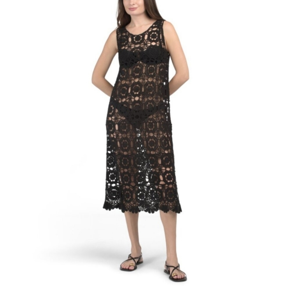 Adiva Black Crochet Swim Coverup